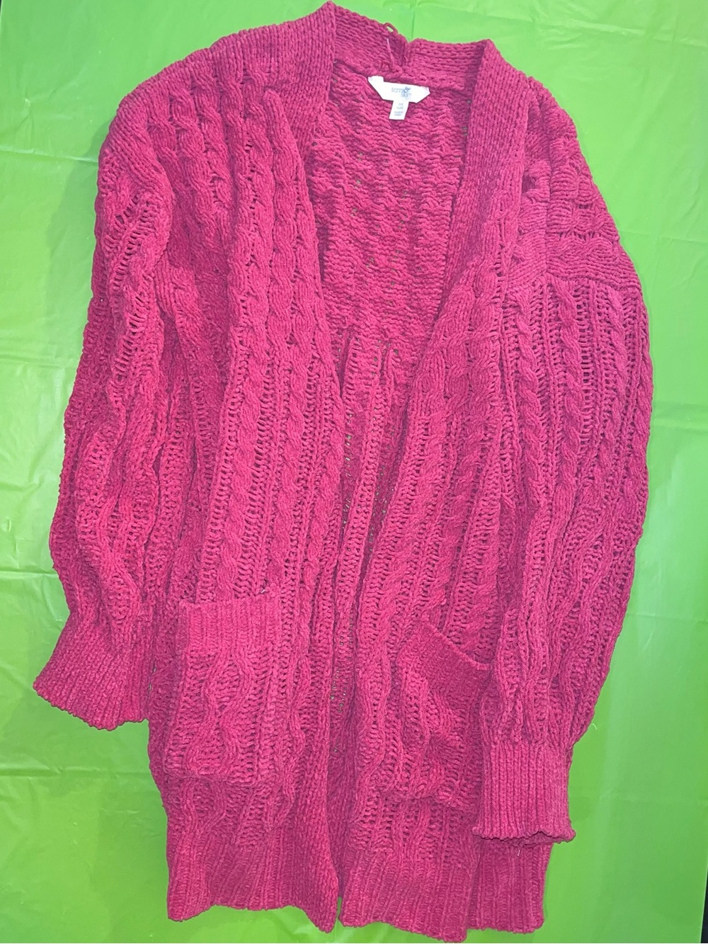 Janie and Jack Fuchsia Cable Knit Open-Front Cardigan